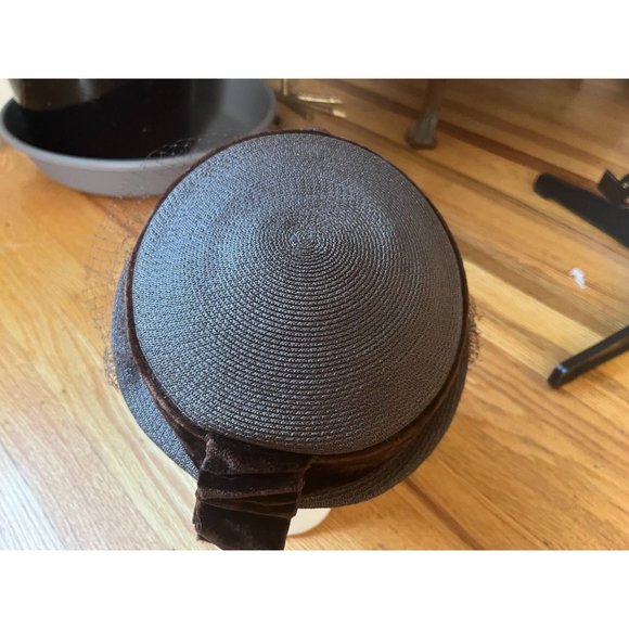 Vintage Brown Straw Hat with Velvet Ribbon by Frederick & Nelson Seattle - Picture 2 of 5